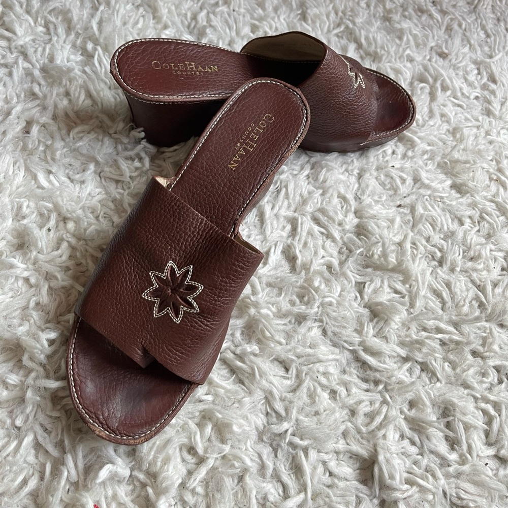 Cole‎ Haan country brown leather wedge sandals - Picture 2 of 8